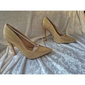 Lauren Lorraine Bronze Rhinestone Heels Stiletto Pumps Pointed Toe Size 5.5‎